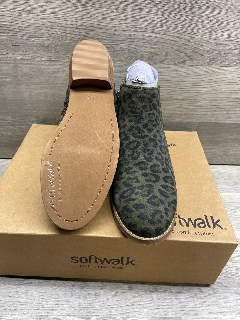 SoftWalk Olive Leopard Print Ankle Booties #358